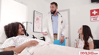 Big tits wife teasing and fucking doctor in front of husband