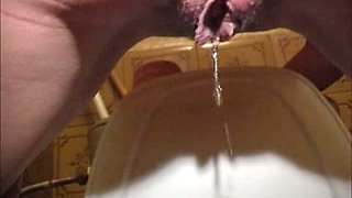Juggy redhead hussy strips in the toilet and shows how she pees
