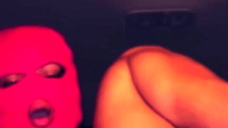 Oiled and masked slut freaky car masturbation