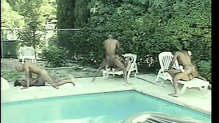 Hardcore fuck session with a group of horny black guys and girls by the pool