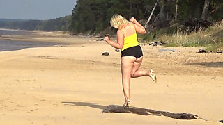 Big Ass in Mini Shorts - Walk on Beach.