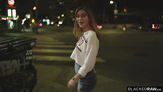 Blonde snowbunny gets herself a real big black cock to suck and pound hard