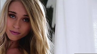 Big boobs slender blonde MILF strip nude