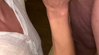 Hot Russian wife shows her wet pussy gives blowjob and swallows