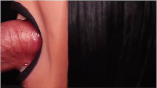 Close Up: Best Black Lipstick Blowjob From Sexy Brunette! Magic Dick Sucking Technique!