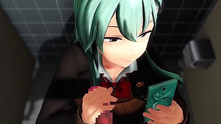 Emotionless Girl Handjob in the Toilet