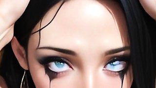 Black bob haired girl deepthroats cock in dim window room