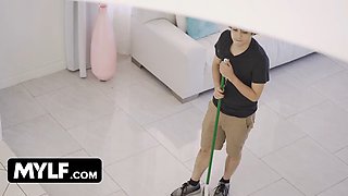 Lucky Stud Helps Horny Big Titted Milf With Some House Work And Meanwhile Fills Her Pussy With Cum