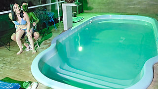 Caught in the Act! Two Brunettes Caught Masturbating in the Condo's Pool