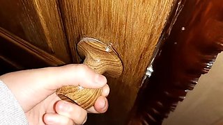 Caught Stranger Masturbating in Public Toilet - Hairy Brunette Pussy & Real Orgasm