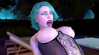 Green-haired beauty in lingerie rides cock on top in 3D animated porn snippet