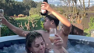 Outdoor Sex with a Hot Blonde MILF in a Hot Tub - Jacuzzi