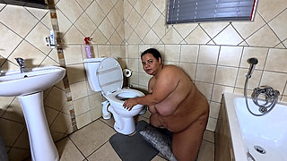 Playing with My Fat Pussy While Licking the Toilet