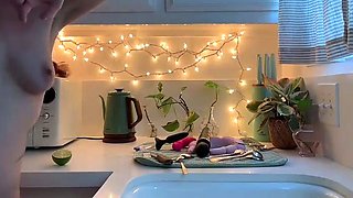 Amateur young brunette enjoys dildo on solo masturbation