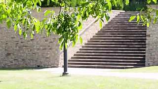 delicate teen Mila Azul rubs her pussy outdoors