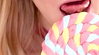 Slim blonde Harlow West POV blowjob and swallow