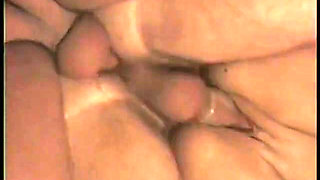 Dude licks corseted c-cup blonde's pussy while second dude sucks his cock