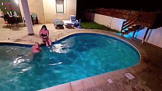 Poolside Foursome with German MILFs Anja Amelia & LizaRoxx - Outdoor Blowjob & Rough Sex in Swimming Pool