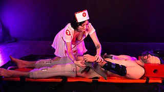 German Brunette Licks a Big Pair of Balls