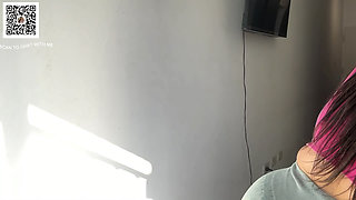 Big boobs American school girl tries on sports bras