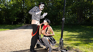 Innocent mimes fuck hard in a hot threesome