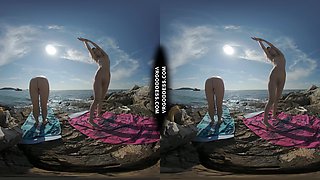 Poppy And Brille Doing Naked Yoga On The Beach Hot Girls Vacation