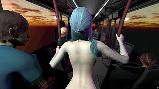 3D huge boobs slut Asian whore teasing the big dick to fuck her wet pussy on the bus