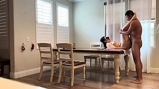 Fucking My Buddy's Wife on the Dining Table While He's Out of Town - Asian MILF Brunette Loud Moaning