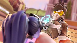 Widowmaker gets intimate with Tracer, making sultry eye contact while pleasuring her