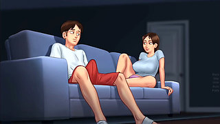 Debbie gives Anon's huge monster cock a surprise footjob - summertime saga gameplay