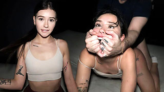 Threesome Doggy Style: Submissive Teen Gets Rough 2 on 1 Hardcore