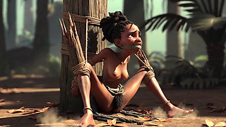 African Girl Bound in Rope Bondage - Hairy Wet Pussy Craving for Cock