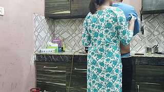 Beautiful Indian Step Mom Pussy and Ass Fucked Hard by Step Son while he is in kitchen Hindi