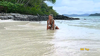 Monika Fox in Slutty White Dress on Beach