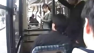 office lady seduced blowjob by geek on bus