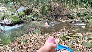 Stepsister Showers in the River, While Watching Her I Masturbate Until I End up Fucking Her Delicious Ass