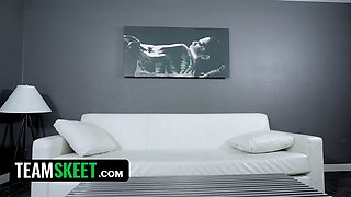 Skinny light flesh black lady Alexis Tae gets penetrated during real sex audition