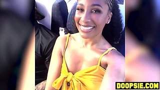 Super-naughty small ebony COUGAR bust on flight
