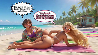 Married Blonde's Beach Tease Becomes Wild House Game with Husband and Young Men (ai Generated)