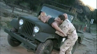 Sexy Female Soldier Has Rough Sex with Young Cadet in Desert
