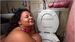 Interracial Blowjob And Golden Shower Over Toilet, Face Spitting And Flushing