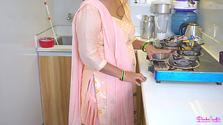 Stepmother Gives Offer for Fuck Hard to Stepson in Kitchen with Dirty Hindi Talk and He Cum in Her Sexy Pussy