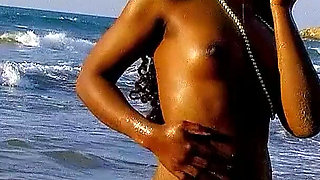 Ebony teen Nancy fucked by strangers on vacation on the beach