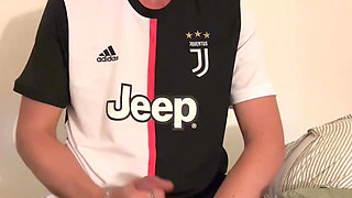 Horny Soccer Bro Jerks Off and Cums on his Juventus Jersey