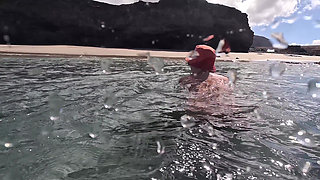 Naked MILF Swimming with Anal Plug Underwater