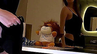 Hot and Horny Sexy Long Brunette Wife in Black Fishnet Stockings Takes Her Lace Panties off to Flash Pussy and Ass