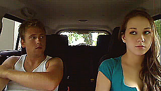 Young amateur couple doing it in the car