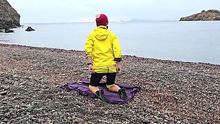 Beach Yoga With Watch Into Gaping Pussy # Hot Wife On Cold Beach