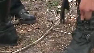 Stripped humiliated and spanked in the forest