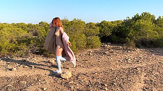 Naked Outdoor Walk with Coat in Mountains!